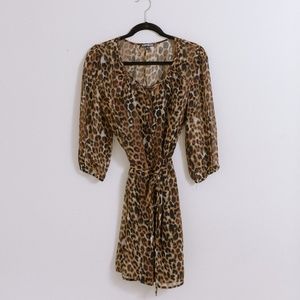 Leopard Print Shirt Dress-Express